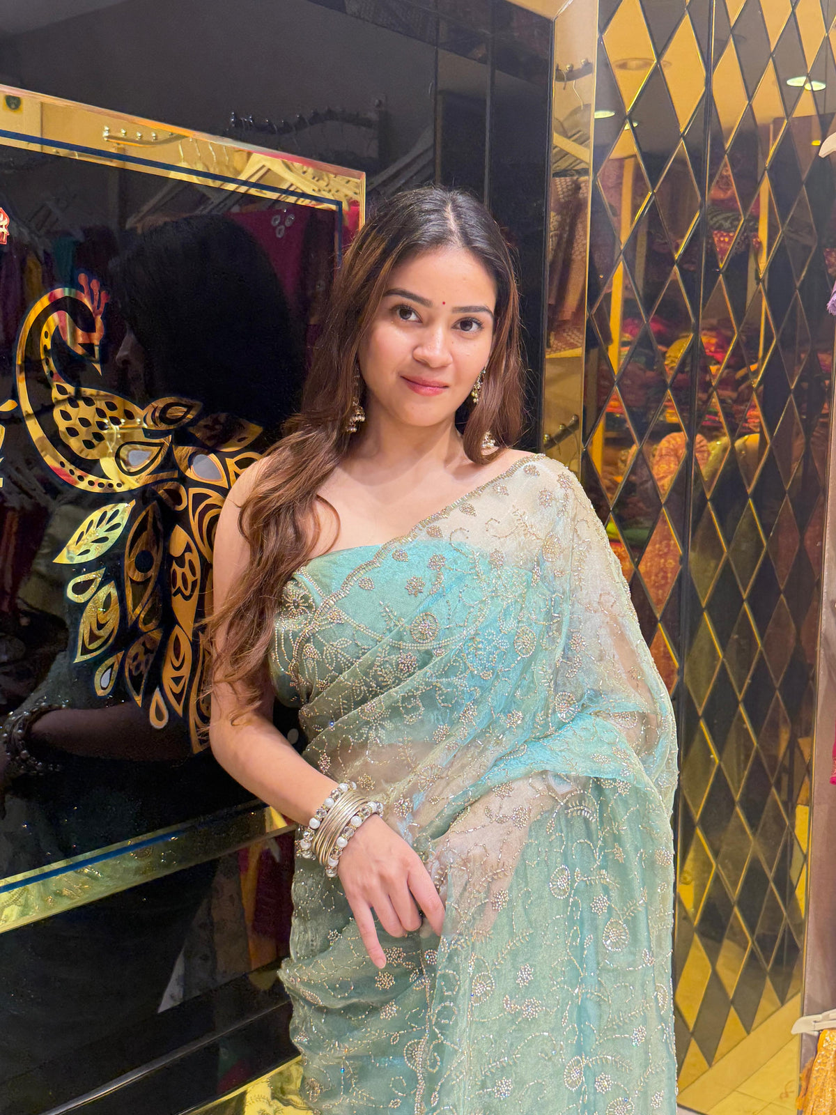Sea Blue Swarovski Handcrafted Saree (462)