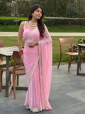 Pink Pure Chiffon Premium Handwork Saree (180)