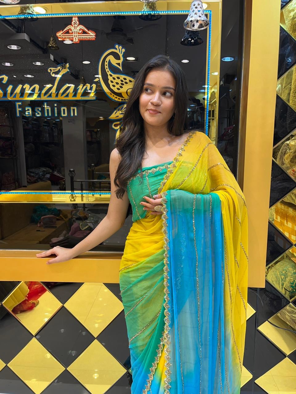 Multi Color Bright Ombre Saree