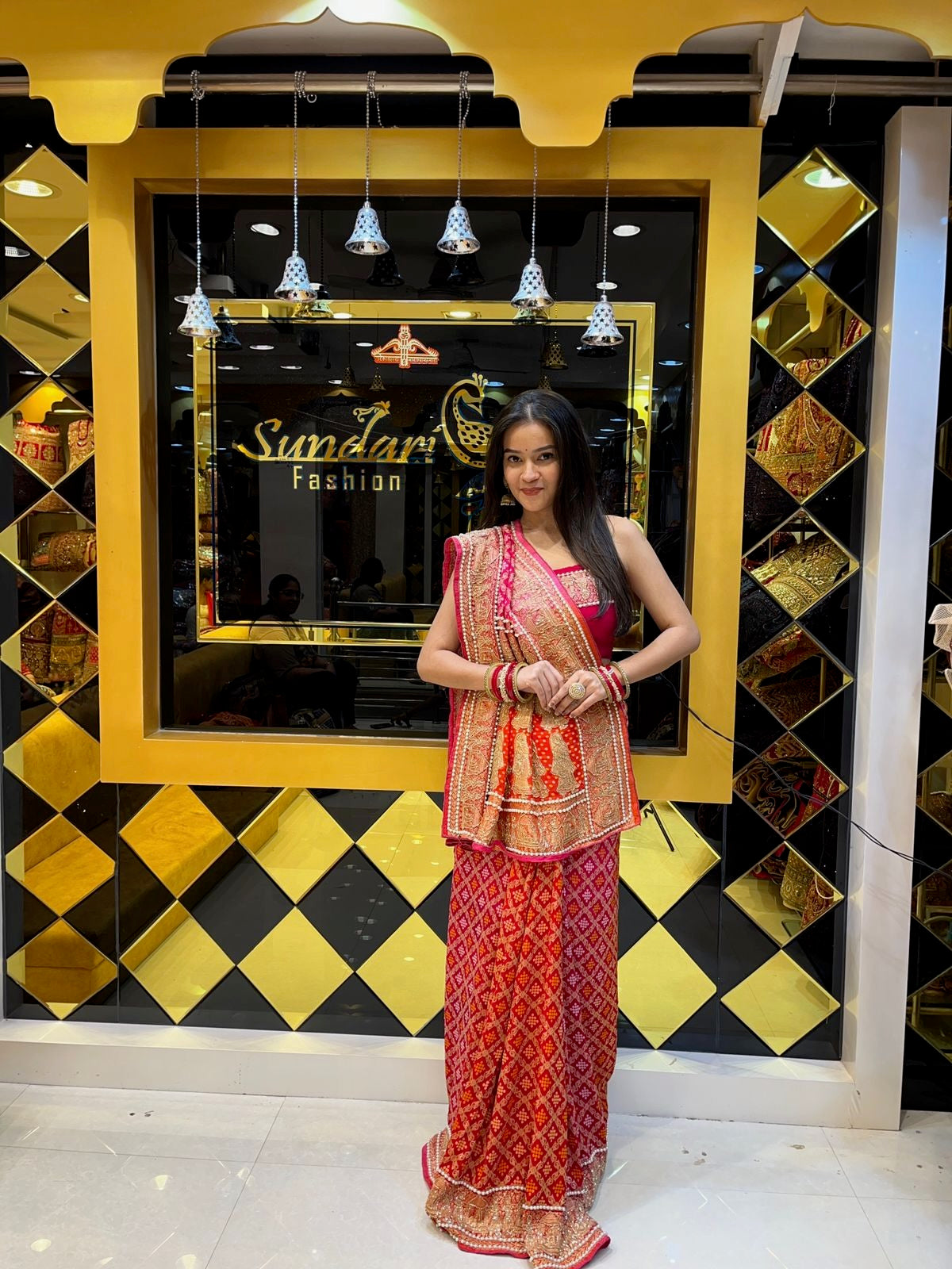 Pearl Work Khaddi Georgette Red Saree