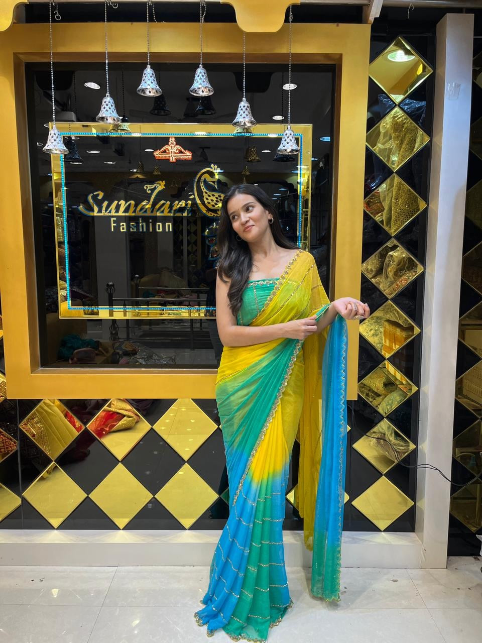 Multi Color Bright Ombre Saree