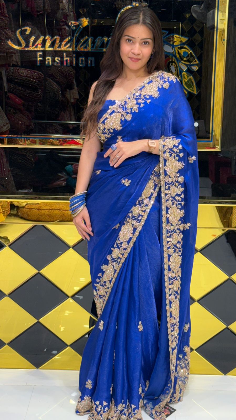 Royal Blue Premium Katdana Handwork Saree