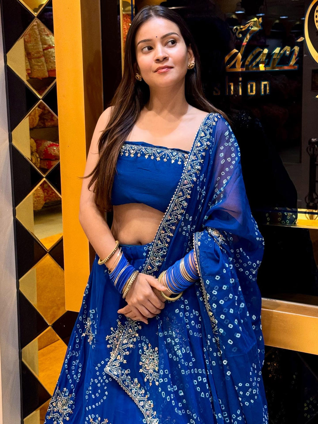 Royal Blue Bandhej Lehenga