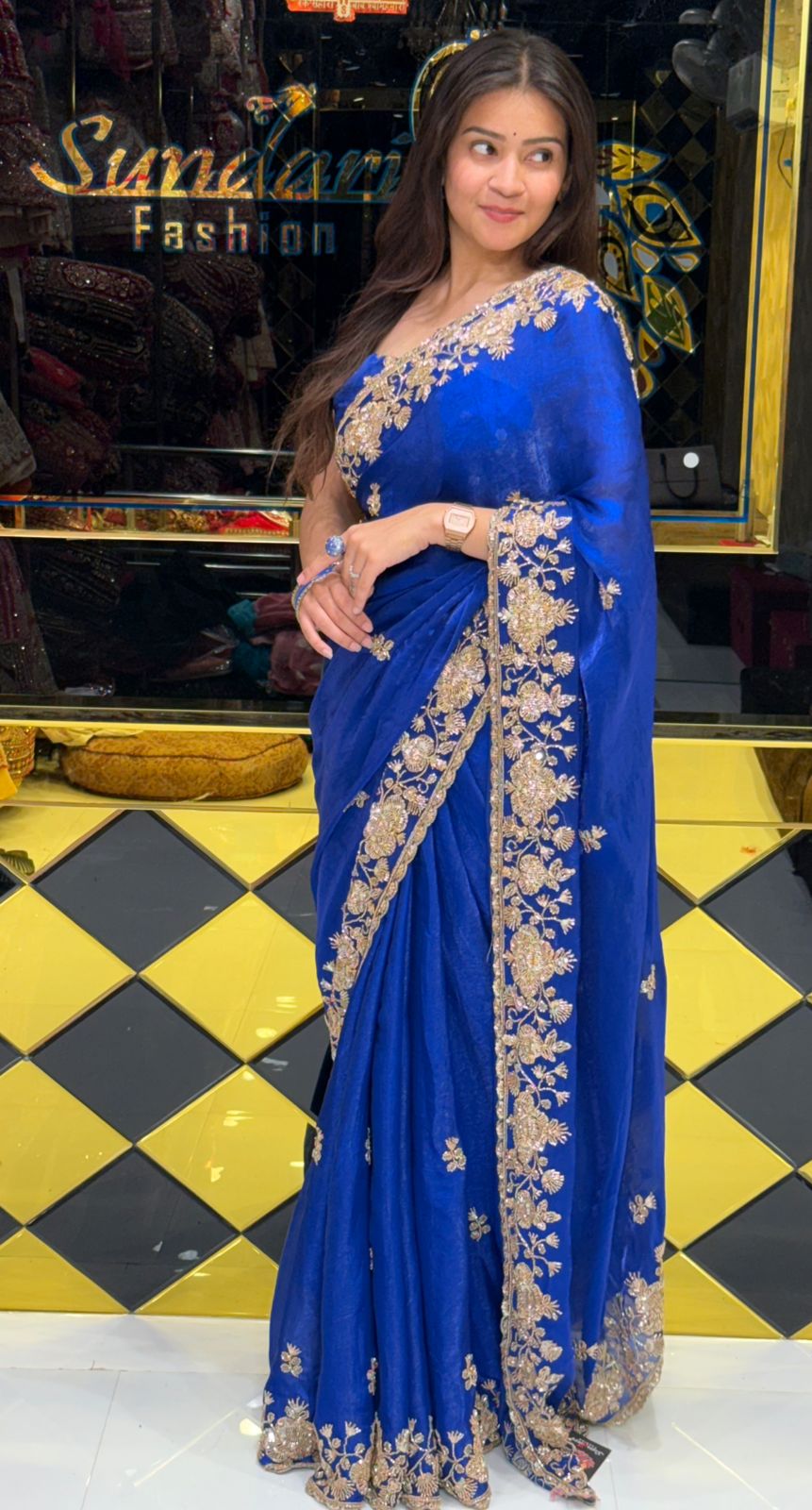 Royal Blue Premium Katdana Handwork Saree