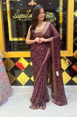 Wine Colour Pure Chiffon Saree