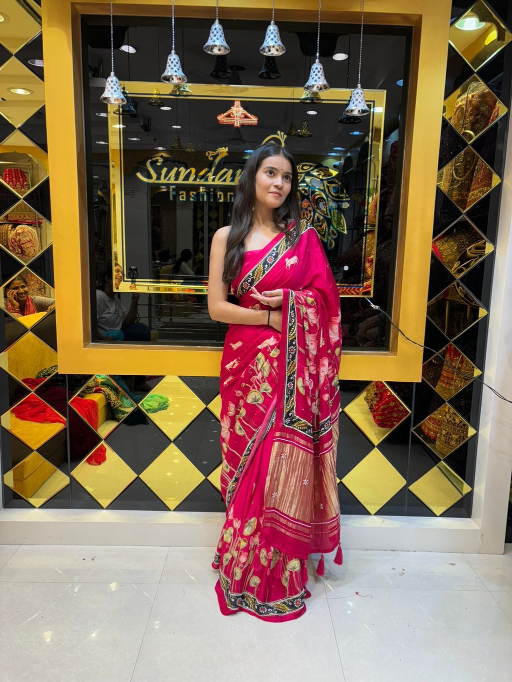 Pink Gaji Silk Lagdi Patta Saree