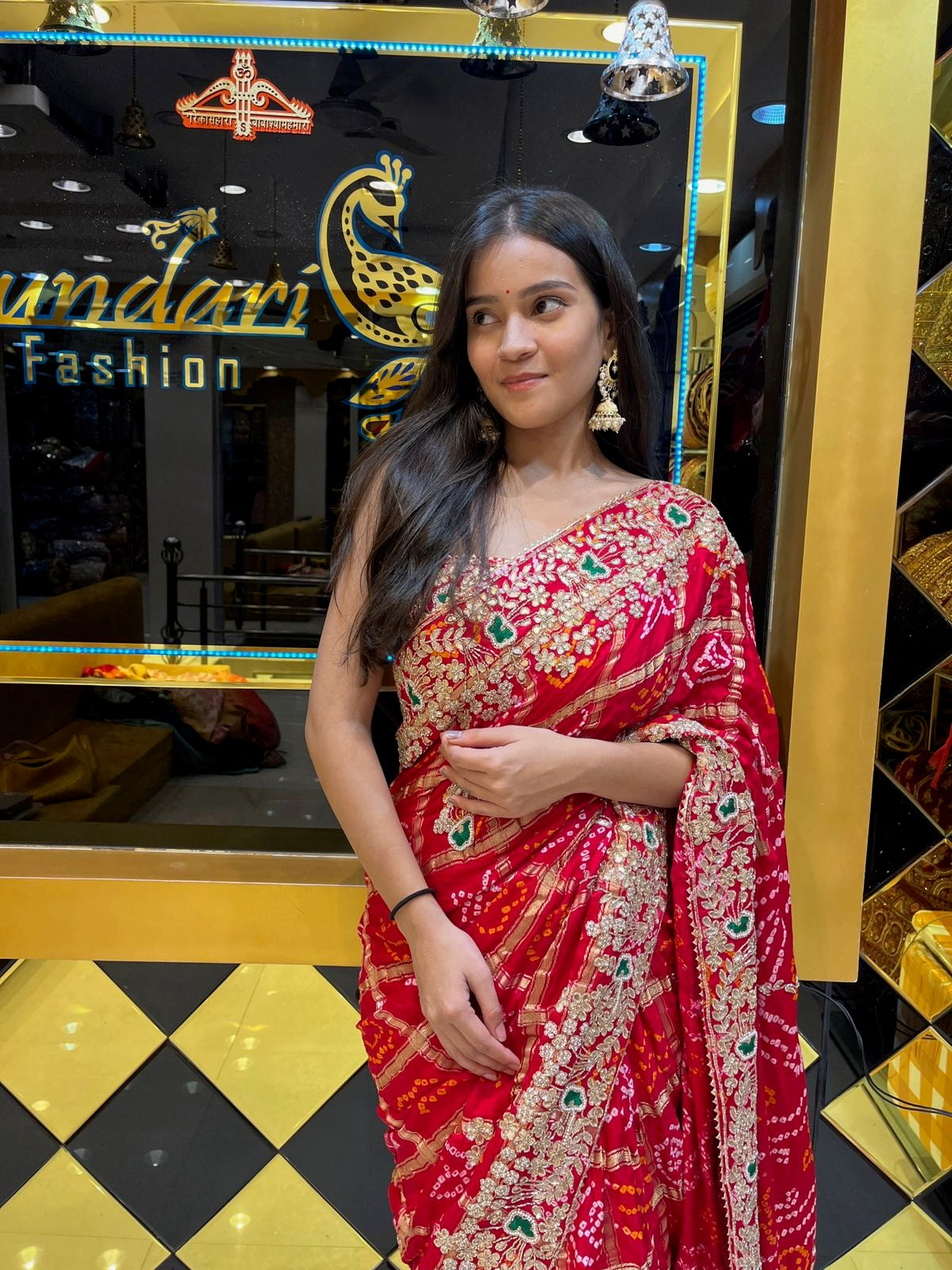 Red Ghatchola Work Saree