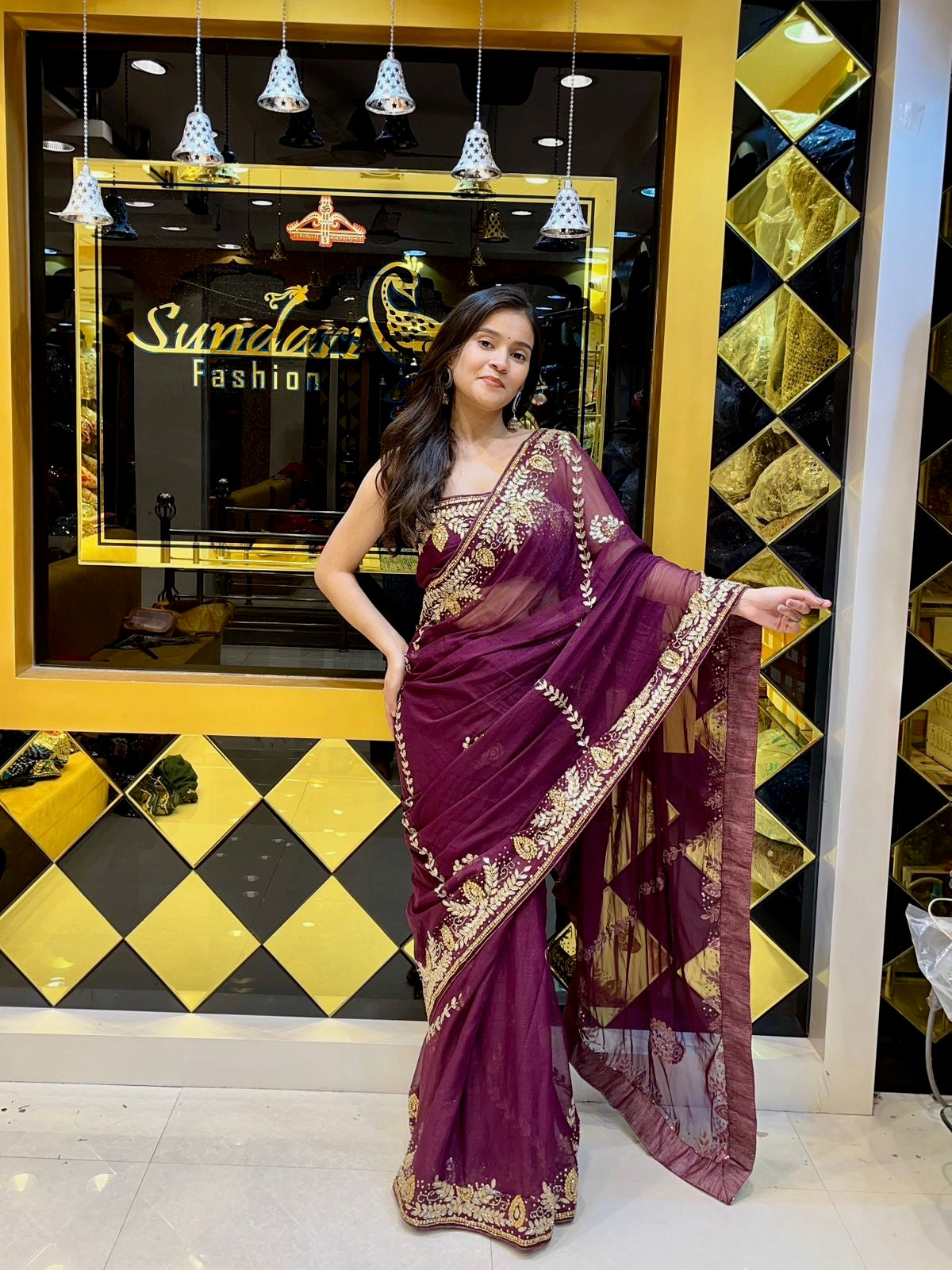 Magenta Solid Gotapati Work Saree