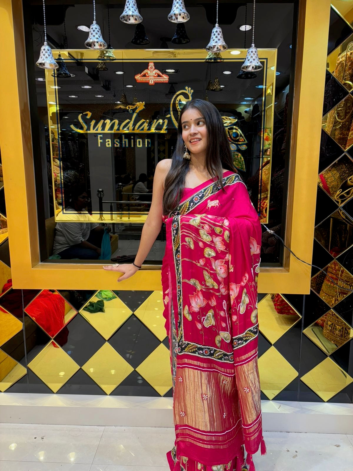 Pink Gaji Silk Lagdi Patta Saree