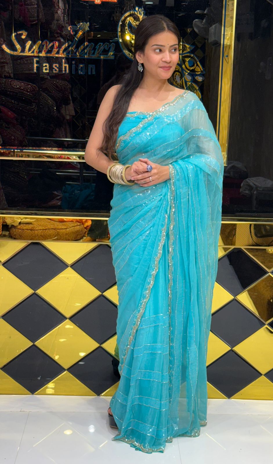 Elegant Blue Handwork Partywear Saree (235)