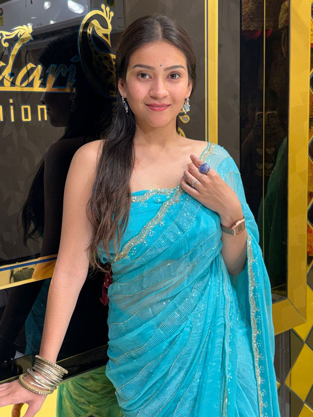 Elegant Blue Handwork Partywear Saree (235)