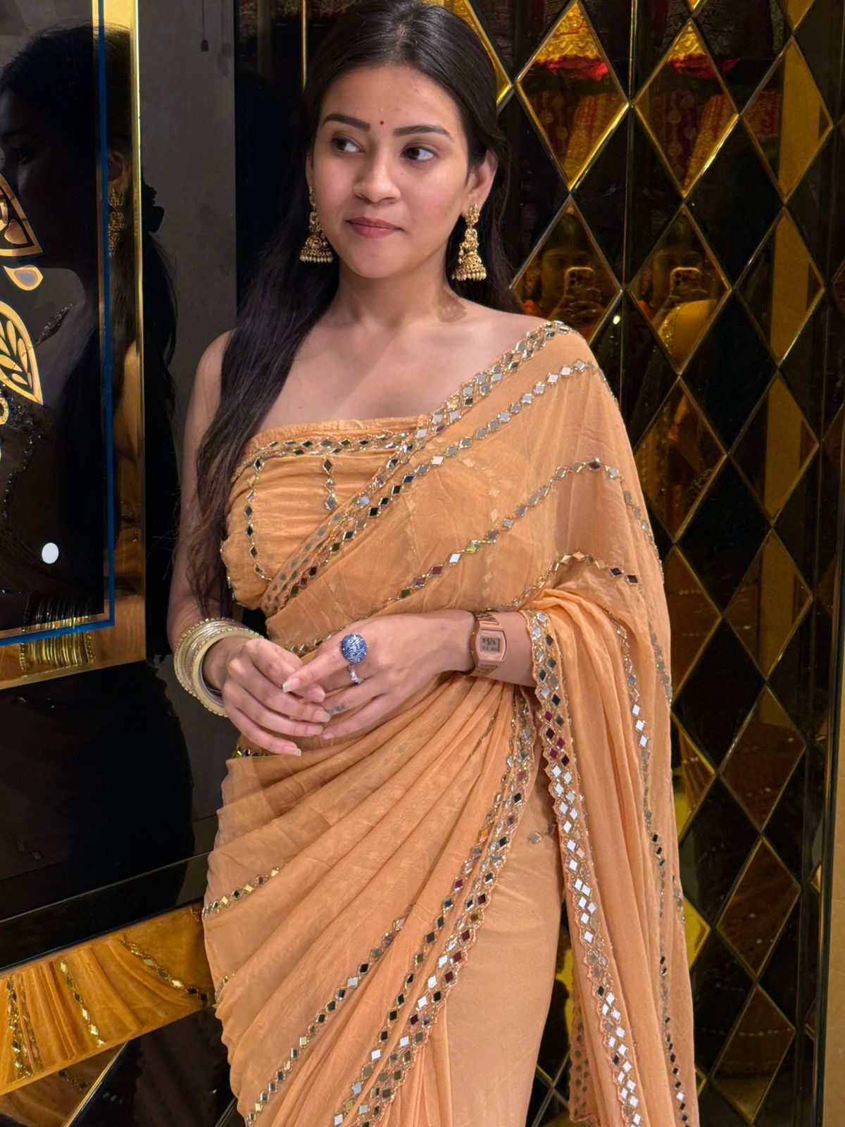 Elegant Original Mirror Work Saree (227)