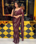 Wine Floral Mirrrorwork Handcrafted Crepe Saree (242)