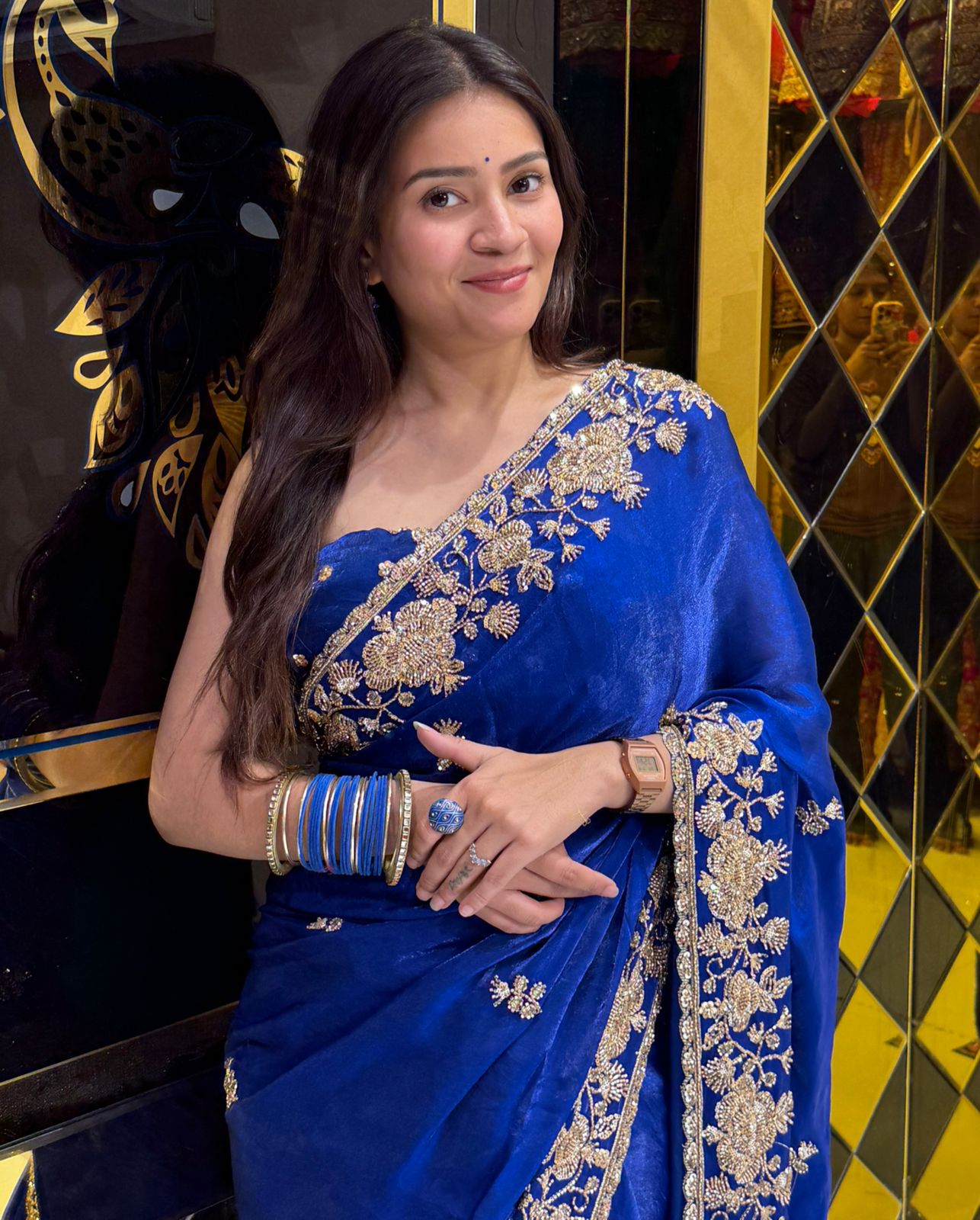 Royal Blue Premium Katdana Handwork Saree