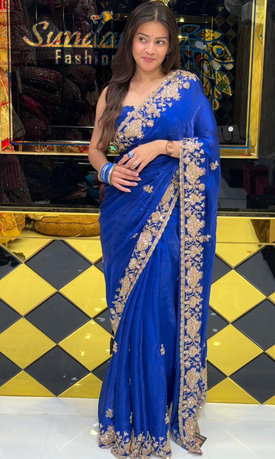 Royal Blue Premium Katdana Handwork Saree
