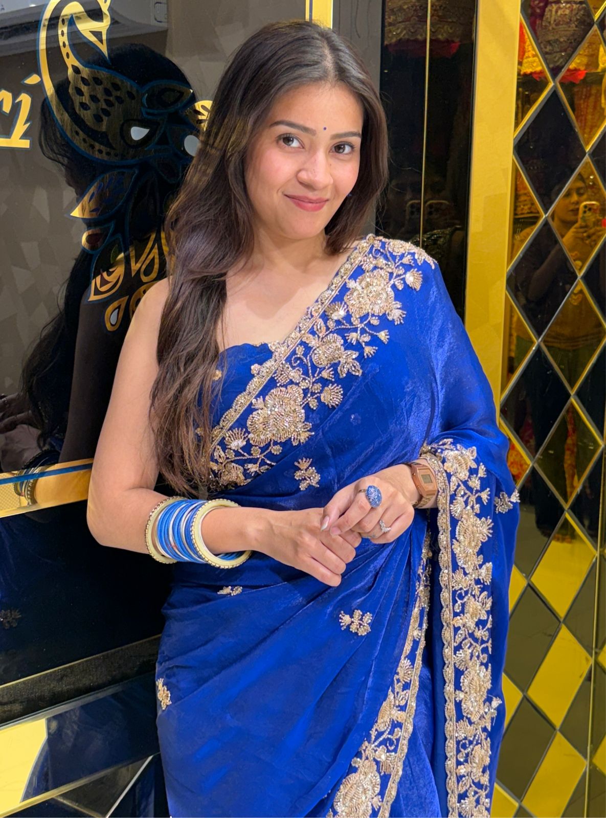 Royal Blue Premium Katdana Handwork Saree