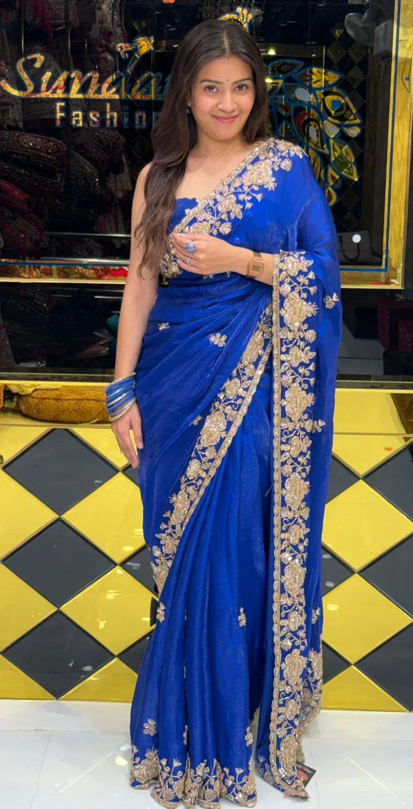 Royal Blue Premium Katdana Handwork Saree