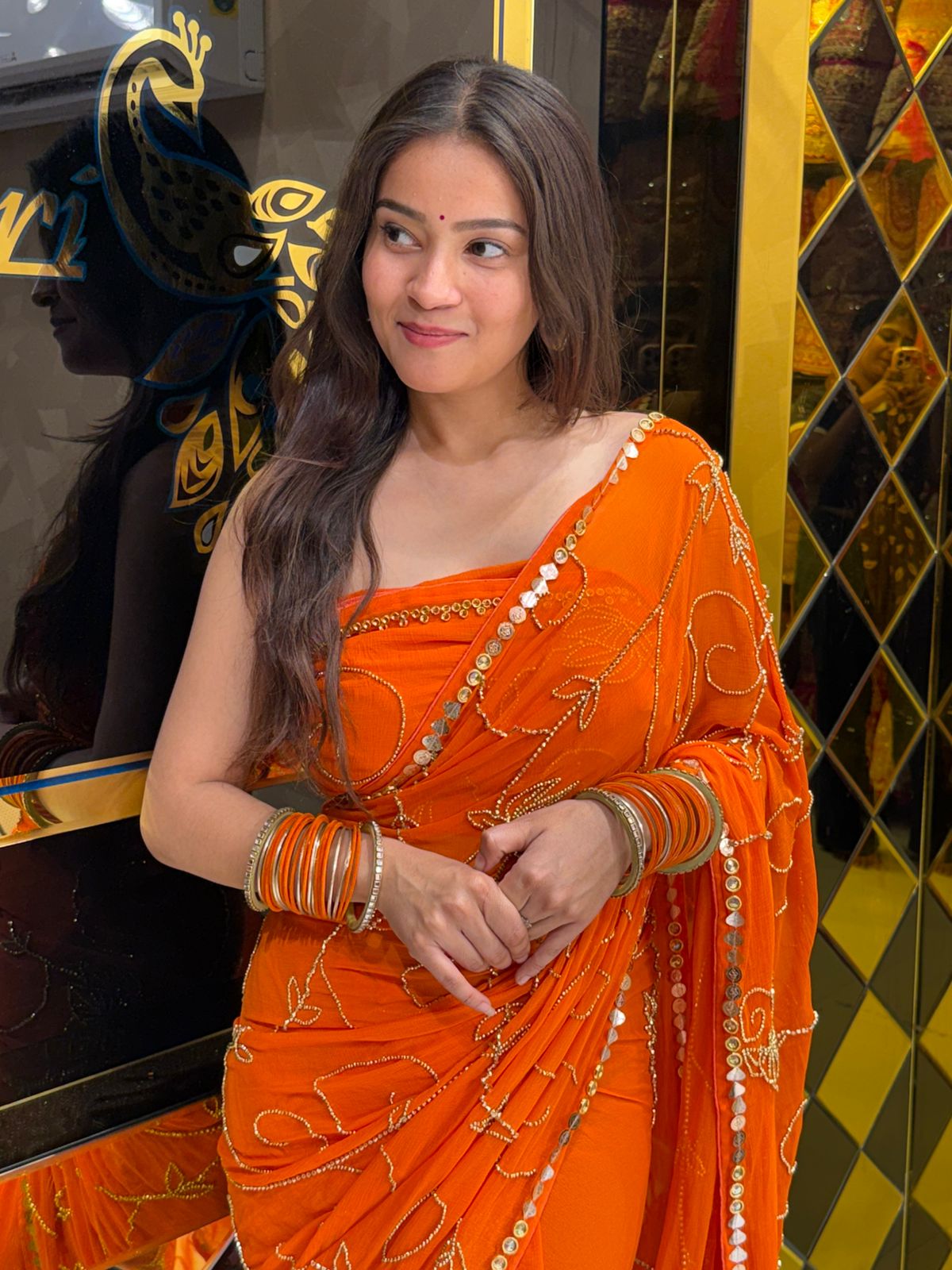 Sundari Exclusive Orange Handwork  Saree (233)