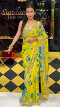 Yellow Shibori  Mirrorwork Style Saree (232)